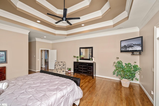 204 Whitworth Way, Simpsonville, SC 29681 - bedroom with ornamental molding, wood finished floors, baseboards, a raised ceiling, and recessed lighting