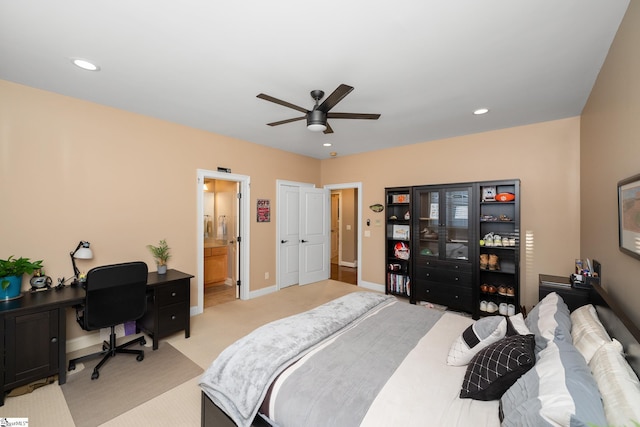 204 Whitworth Way, Simpsonville, SC 29681 - bedroom featuring a desk, light colored carpet, baseboards, recessed lighting, and a ceiling fan