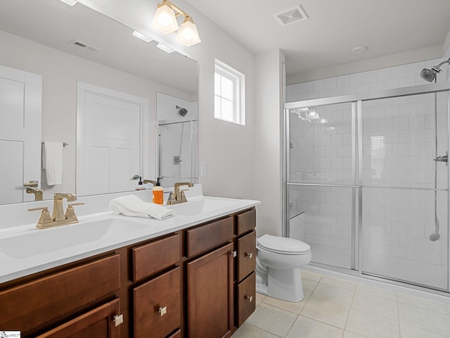 514 Olivia Springs Dr, Spartanburg, SC 29302 - full bathroom featuring a shower stall, tile patterned flooring, toilet, and double vanity