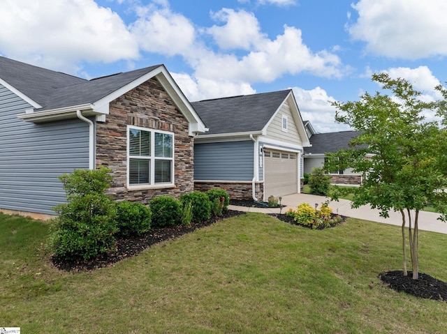 514 Olivia Springs Dr, Spartanburg, SC 29302 - view of front of property with stone siding, a garage, a front yard, and driveway