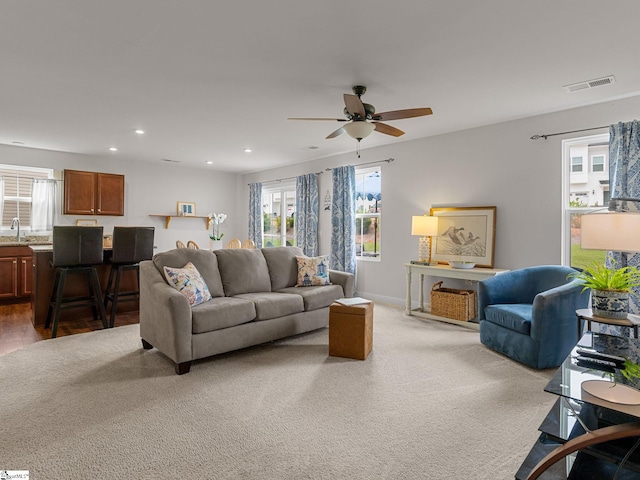 514 Olivia Springs Dr, Spartanburg, SC 29302 - living area with a ceiling fan, recessed lighting, and carpet flooring