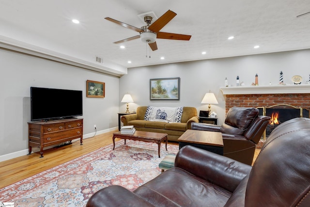 4600 Coach Hill Dr, Greenville, SC 29615 - living area with wood finished floors, ceiling fan, baseboards, recessed lighting, and a fireplace