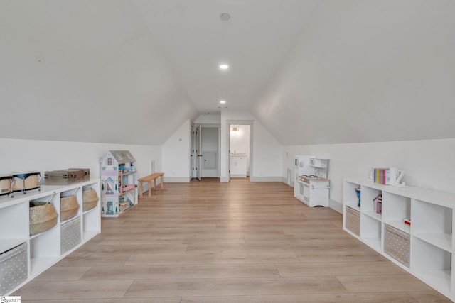 320 Terry Rd, Fountain Inn, SC 29644 - recreation room featuring vaulted ceiling, light wood-type flooring, recessed lighting, and baseboards