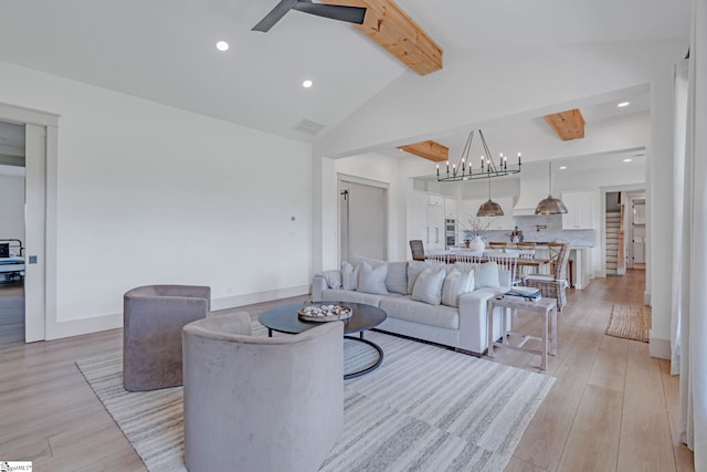 320 Terry Rd, Fountain Inn, SC 29644 - living area featuring ceiling fan, light wood-type flooring, recessed lighting, baseboards, and a chandelier