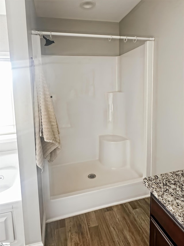 739 Shelburne Ln, Lyman, SC 29365 - full bath with vanity, wood finished floors, and a shower