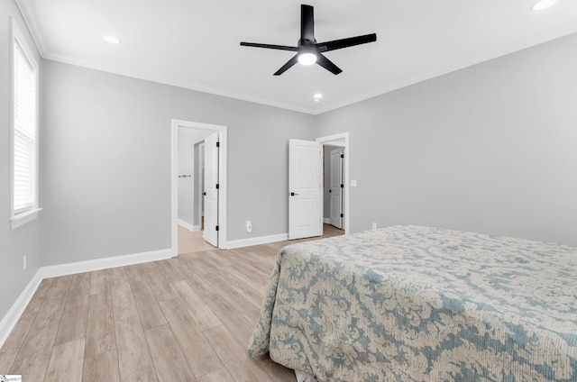 226 Deerview Trl, Simpsonville, SC 29680 - bedroom with light wood-type flooring, multiple windows, baseboards, crown molding, and recessed lighting
