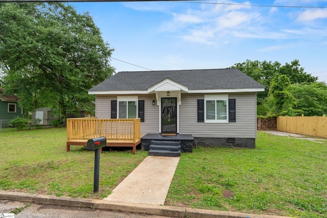 1818 Green St, Anderson, SC 29625 - bungalow featuring crawl space, roof with shingles, and a wooden deck