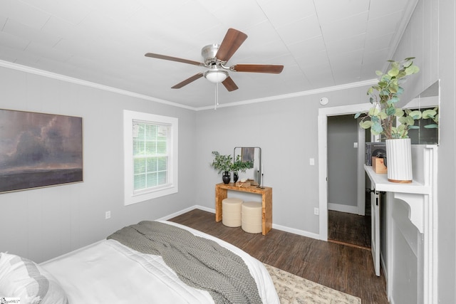 1818 Green St, Anderson, SC 29625 - bedroom with wood finished floors, ornamental molding, baseboards, and a ceiling fan