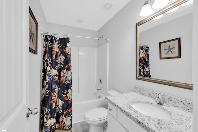 116 Bruinen Dr, Fountain Inn, SC 29644 - bathroom with vanity, toilet, shower / bathtub combination with curtain, and wood finished floors