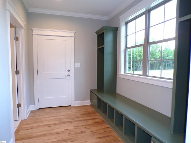 291 Robbins Rd, Chesnee, SC 29323 - mudroom featuring light wood-type flooring, baseboards, and ornamental molding