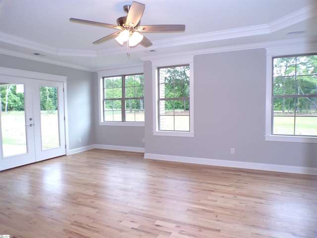 291 Robbins Rd, Chesnee, SC 29323 - empty room with healthy amount of natural light, french doors, light wood-style flooring, crown molding, and a ceiling fan