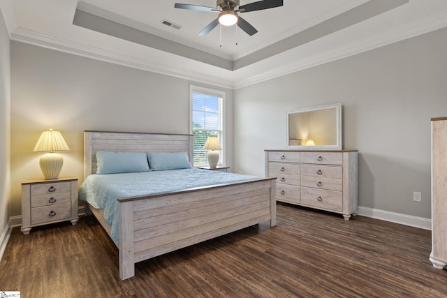 723 Mile Creek Rd, Pickens, SC 29671 - bedroom with a raised ceiling, dark wood-style flooring, crown molding, and baseboards