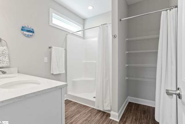 723 Mile Creek Rd, Pickens, SC 29671 - bathroom featuring wood finished floors, baseboards, and curtained shower