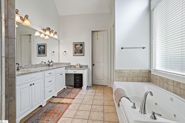 1 Riverstone Way, Greer, SC 29651 - bathroom with double vanity, a tub with jets, and tile patterned flooring