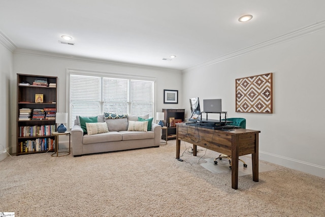 1 Riverstone Way, Greer, SC 29651 - office with ornamental molding, carpet floors, baseboards, and recessed lighting