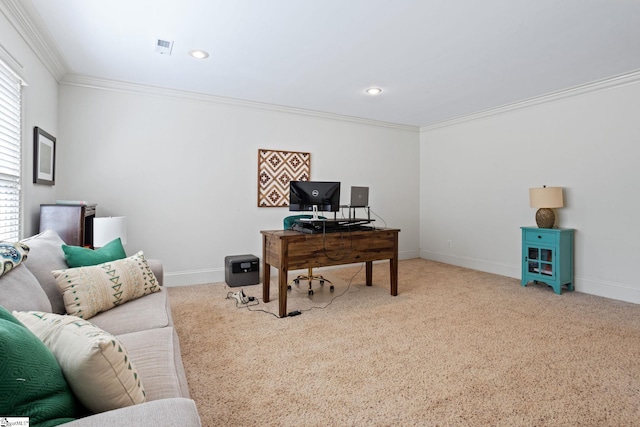 1 Riverstone Way, Greer, SC 29651 - living area featuring crown molding, a desk, baseboards, carpet, and recessed lighting