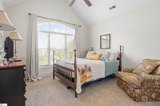 1 Riverstone Way, Greer, SC 29651 - bedroom with high vaulted ceiling, carpet floors, and ceiling fan