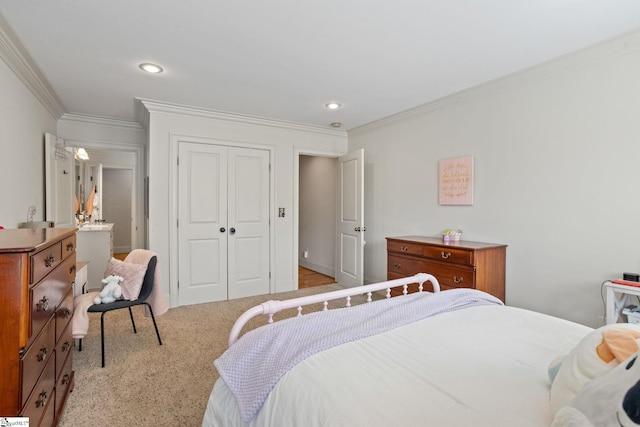 1 Riverstone Way, Greer, SC 29651 - bedroom featuring crown molding, a closet, light colored carpet, and recessed lighting