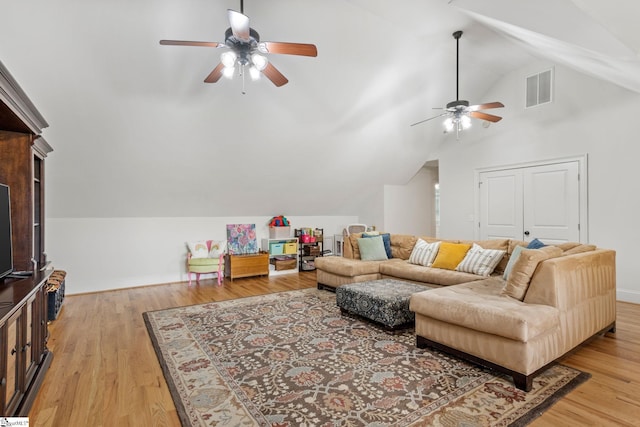 1 Riverstone Way, Greer, SC 29651 - living area featuring ceiling fan, vaulted ceiling, light wood-type flooring, and baseboards