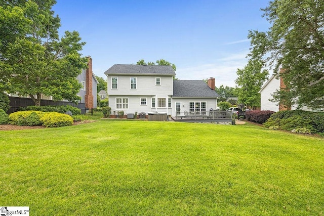 3 Staten Ln, Taylors, SC 29687 - rear view of house with a wooden deck, a chimney, and cooling unit