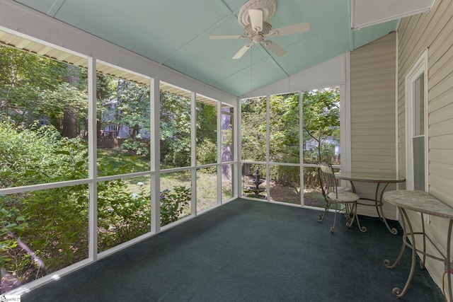 411 Wild Horse Creek Dr, Simpsonville, SC 29680 - unfurnished sunroom featuring a ceiling fan, lofted ceiling, and plenty of natural light