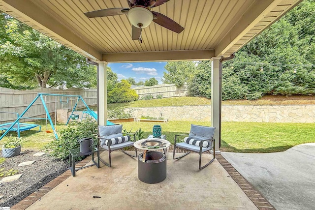 201 Wiscasset Way, Greenville, SC 29615 - view of patio featuring ceiling fan and a playground