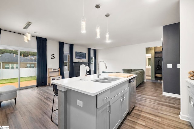 813 Elgon Walk Dr, Fountain Inn, SC 29644 - kitchen featuring a sink, open floor plan, light countertops, and wood finished floors