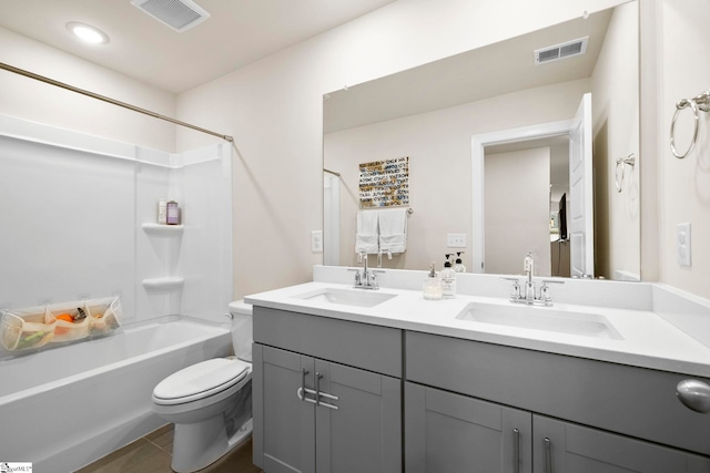 813 Elgon Walk Dr, Fountain Inn, SC 29644 - full bathroom with toilet, double vanity, shower / bath combination, and tile patterned floors