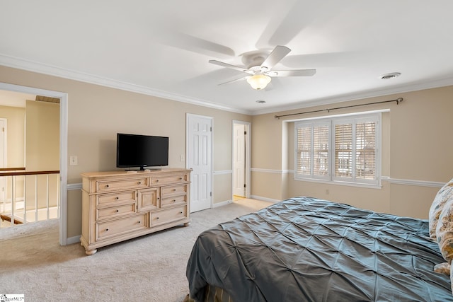 207 White Water Ct, Greer, SC 29650 - bedroom featuring light carpet, crown molding, baseboards, and ceiling fan