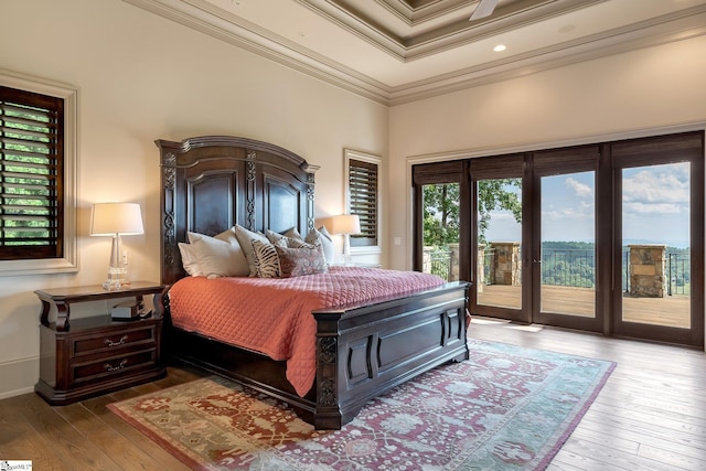 58 Wild Ginger Rd, Landrum, SC 29356 - bedroom featuring access to exterior, crown molding, and hardwood / wood-style floors