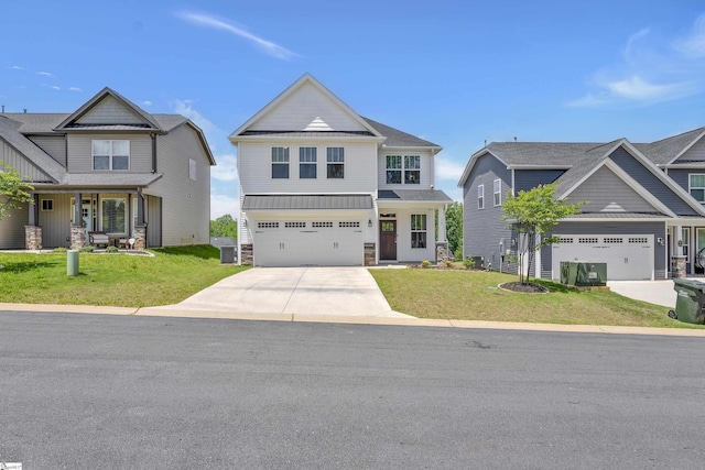 115 River Trace Loop, Simpsonville, SC 29680 - craftsman inspired home featuring concrete driveway, stone siding, a front lawn, and an attached garage