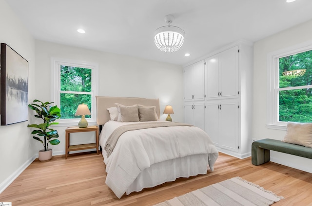 116 Arnold Dr, Anderson, SC 29621 - bedroom featuring light wood-style floors, a chandelier, recessed lighting, and baseboards