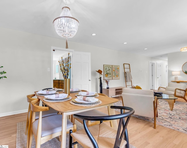 116 Arnold Dr, Anderson, SC 29621 - dining area with a chandelier, light wood-style floors, recessed lighting, and baseboards