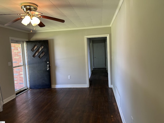 325 Byrnes St, Joanna, SC 29351 - empty room featuring dark wood finished floors, ceiling fan, ornamental molding, and baseboards