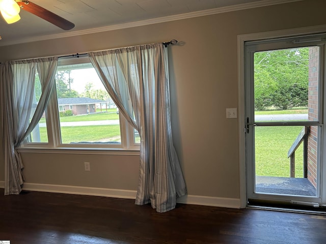 325 Byrnes St, Joanna, SC 29351 - doorway to outside with plenty of natural light, baseboards, dark wood-style floors, and ornamental molding