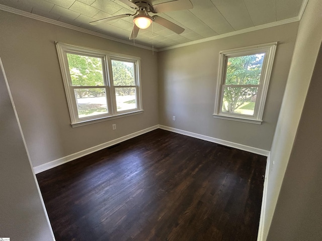 325 Byrnes St, Joanna, SC 29351 - unfurnished room featuring plenty of natural light, dark wood-style floors, ornamental molding, ceiling fan, and baseboards