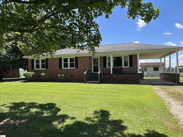 325 Byrnes St, Joanna, SC 29351 - view of front of property featuring an attached carport, a front lawn, crawl space, driveway, and brick siding