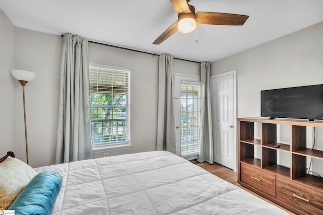 250 Elm St # 507, Clemson, SC 29631 - bedroom featuring wood finished floors and a ceiling fan