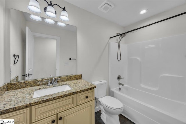 624 Renita Dr, Boiling Springs, SC 29316 - bathroom with toilet, vanity, and bathtub / shower combination