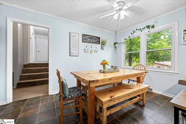 116 Kennedy St, Easley, SC 29642 - dining space with crown molding, ceiling fan, attic access, and baseboards