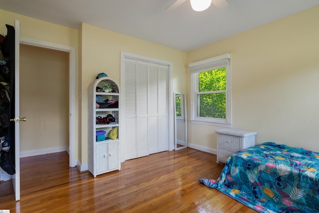 2807 Bellview Rd, Anderson, SC 29621 - bedroom featuring wood finished floors, baseboards, a closet, and ceiling fan