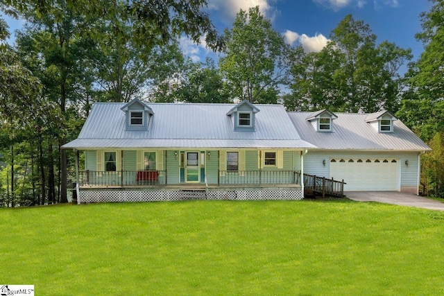 345 P Cromer Rd, Abbeville, SC 29620 - cape cod-style house featuring a porch, a front lawn, metal roof, and an attached garage