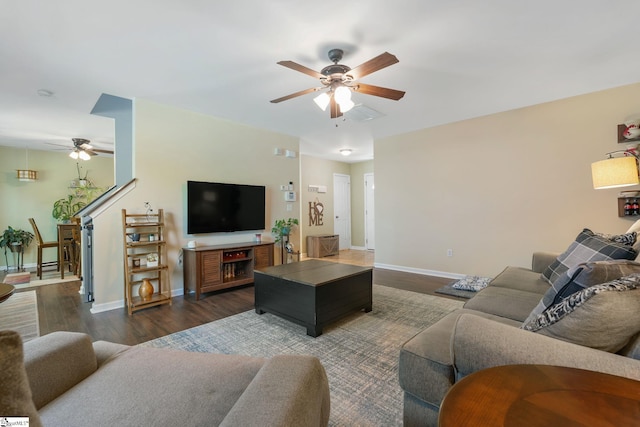 9 Hollow Tree Way, Greenville, SC 29605 - living area with ceiling fan, wood finished floors, and baseboards