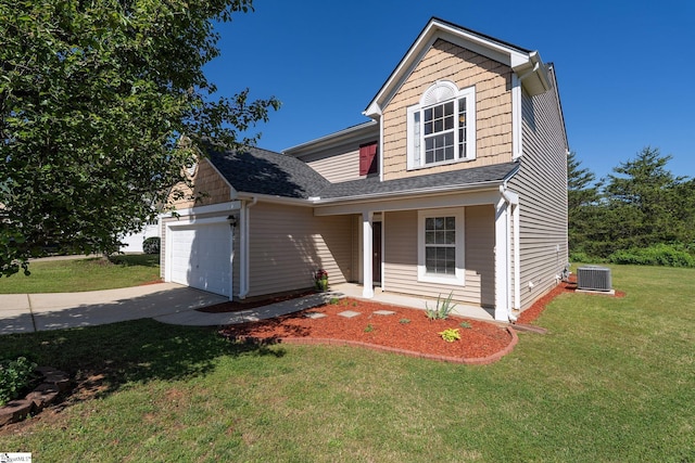 9 Hollow Tree Way, Greenville, SC 29605 - traditional home with central AC, a front yard, concrete driveway, an attached garage, and covered porch