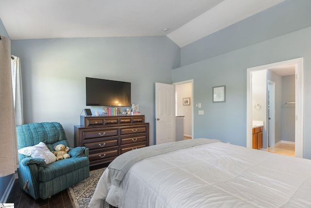 9 Hollow Tree Way, Greenville, SC 29605 - bedroom featuring wood finished floors, baseboards, high vaulted ceiling, and connected bathroom