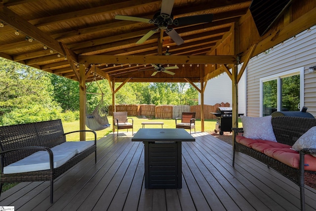 9 Hollow Tree Way, Greenville, SC 29605 - wooden deck featuring ceiling fan, area for grilling, and an outdoor living space