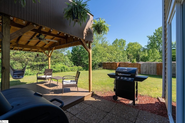 9 Hollow Tree Way, Greenville, SC 29605 - view of patio / terrace featuring ceiling fan, a grill, and a wooden deck