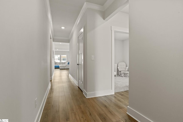 117 Hazelcroft Dr, Fountain Inn, SC 29644 - hall with wood-type flooring, crown molding, baseboards, and recessed lighting