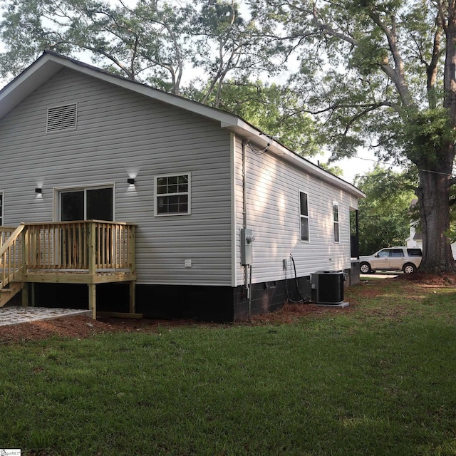 205 Magnolia St, Gaffney, SC 29340 - rear view of property with a wooden deck, a yard, central air condition unit, and crawl space