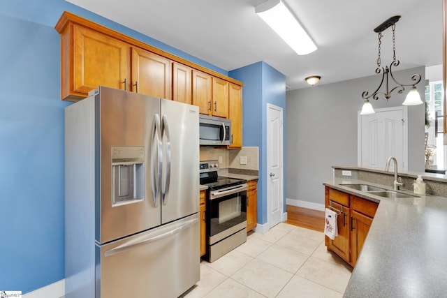 103 Circle Grove Ct, Greer, SC 29650 - kitchen featuring stainless steel appliances, a sink, tasteful backsplash, baseboards, and brown cabinets